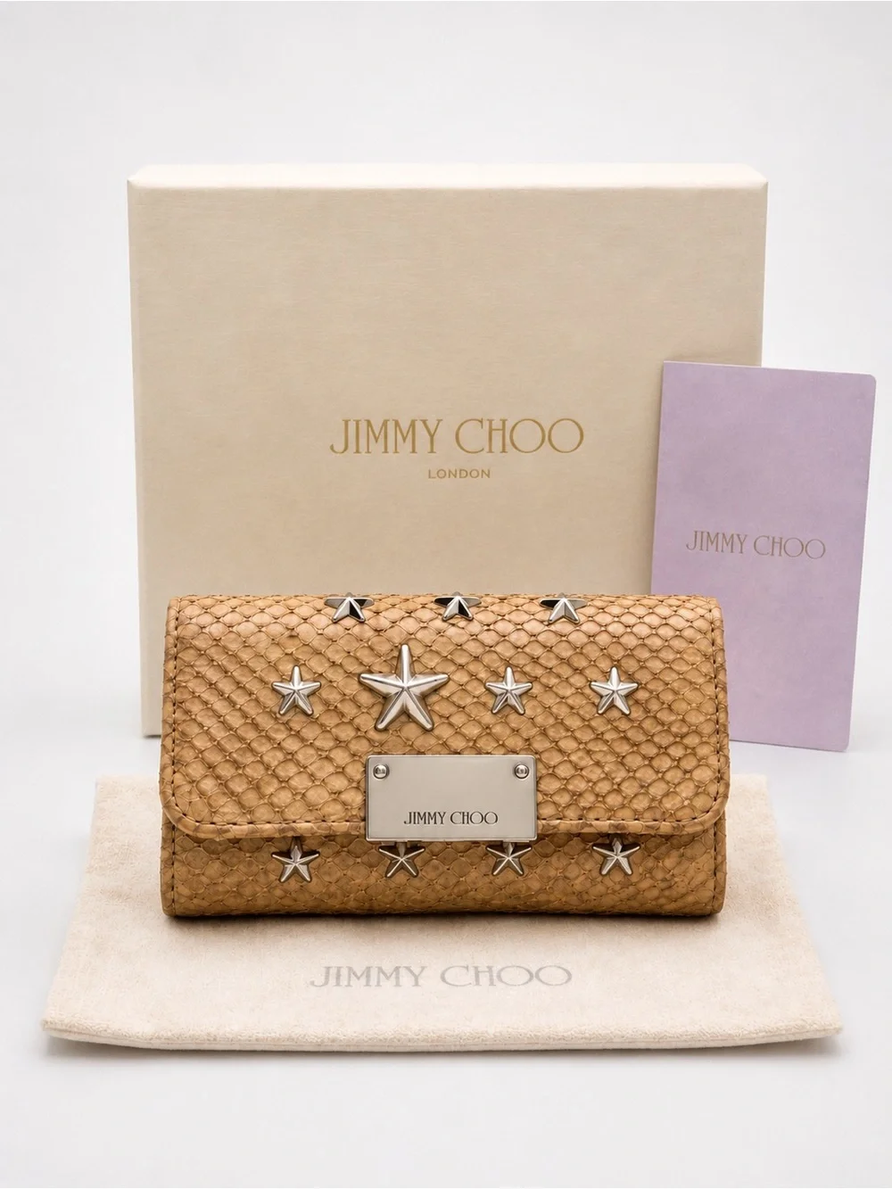Jimmy Choo Star Studded Snake Embossed Key Holder w/ Box & Dust Bag New